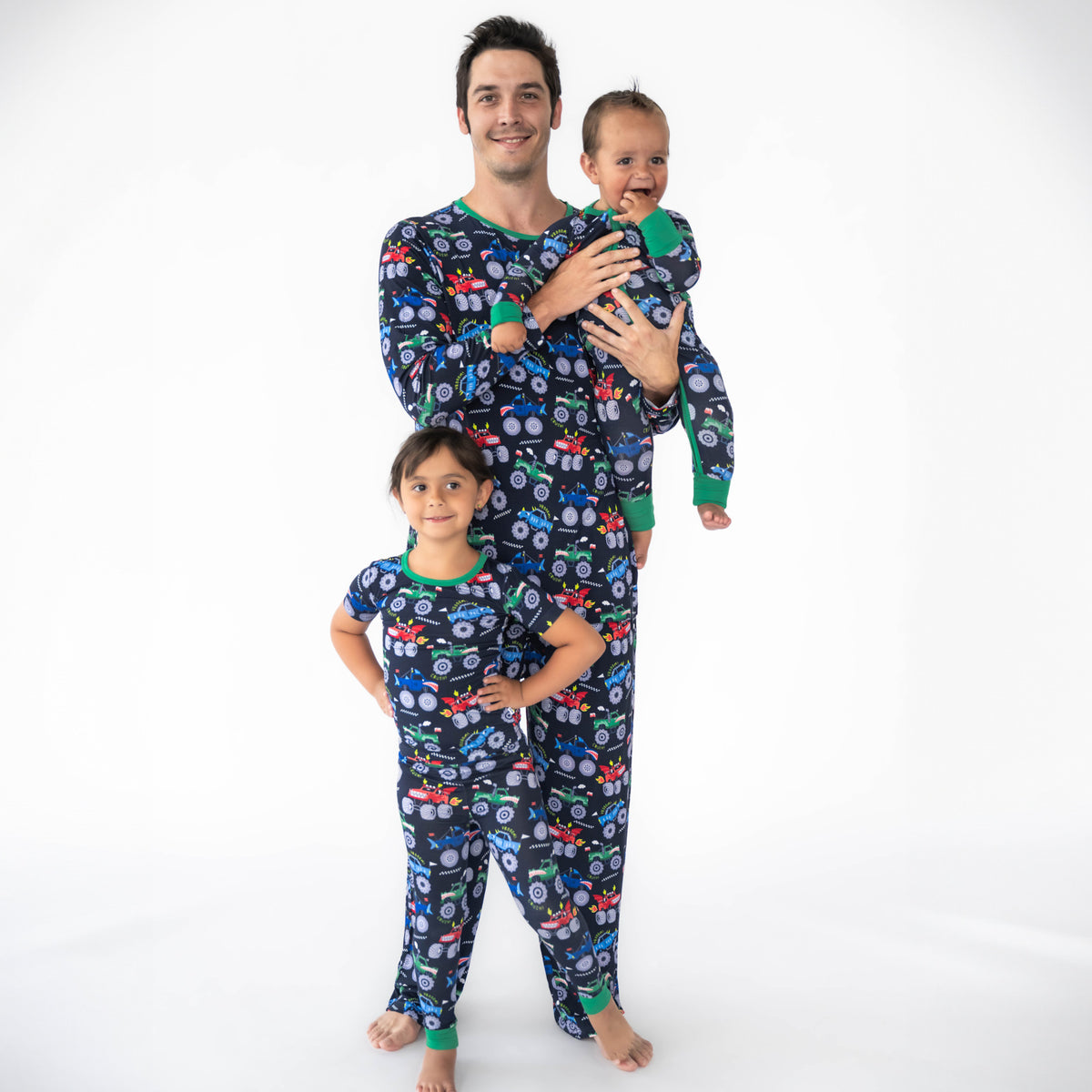 Monster Truck Madness Two-Piece Short Sleeve Pajama Set - Little Sleepies