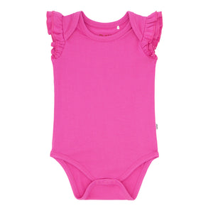 Flat lay image of a Rouge Pink Flutter Bodysuit