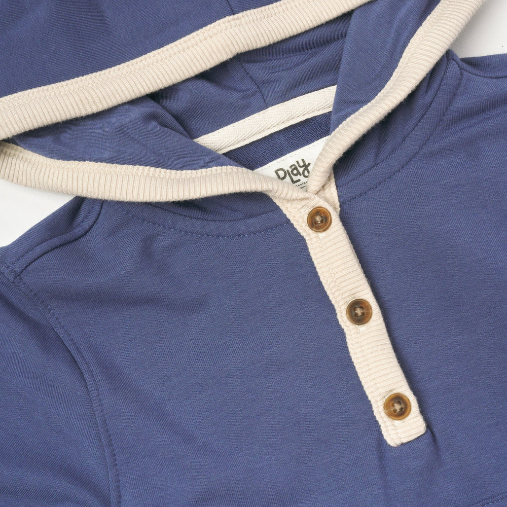 Close up flat lay image of Vintage Navy Henley Hoodie