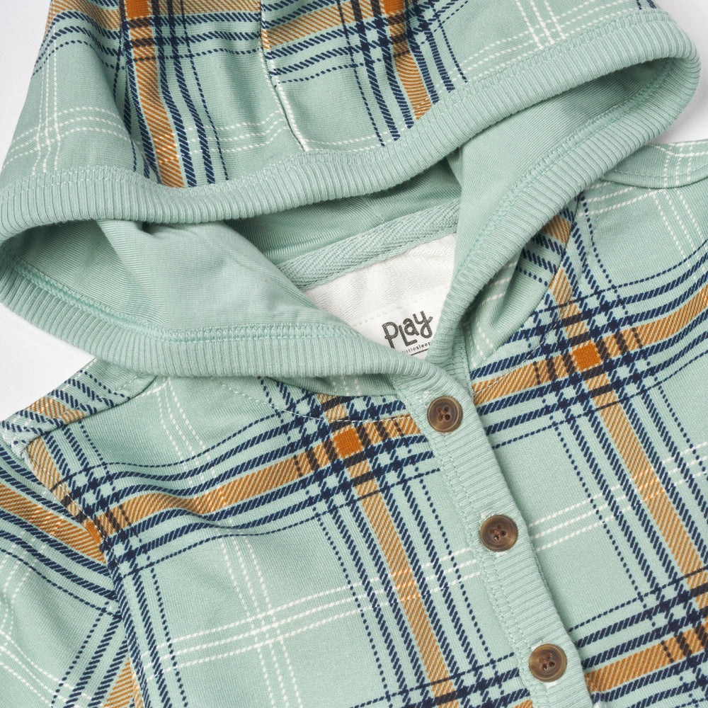 Close up flat lay image of Forest Plaid Henley Hoodie