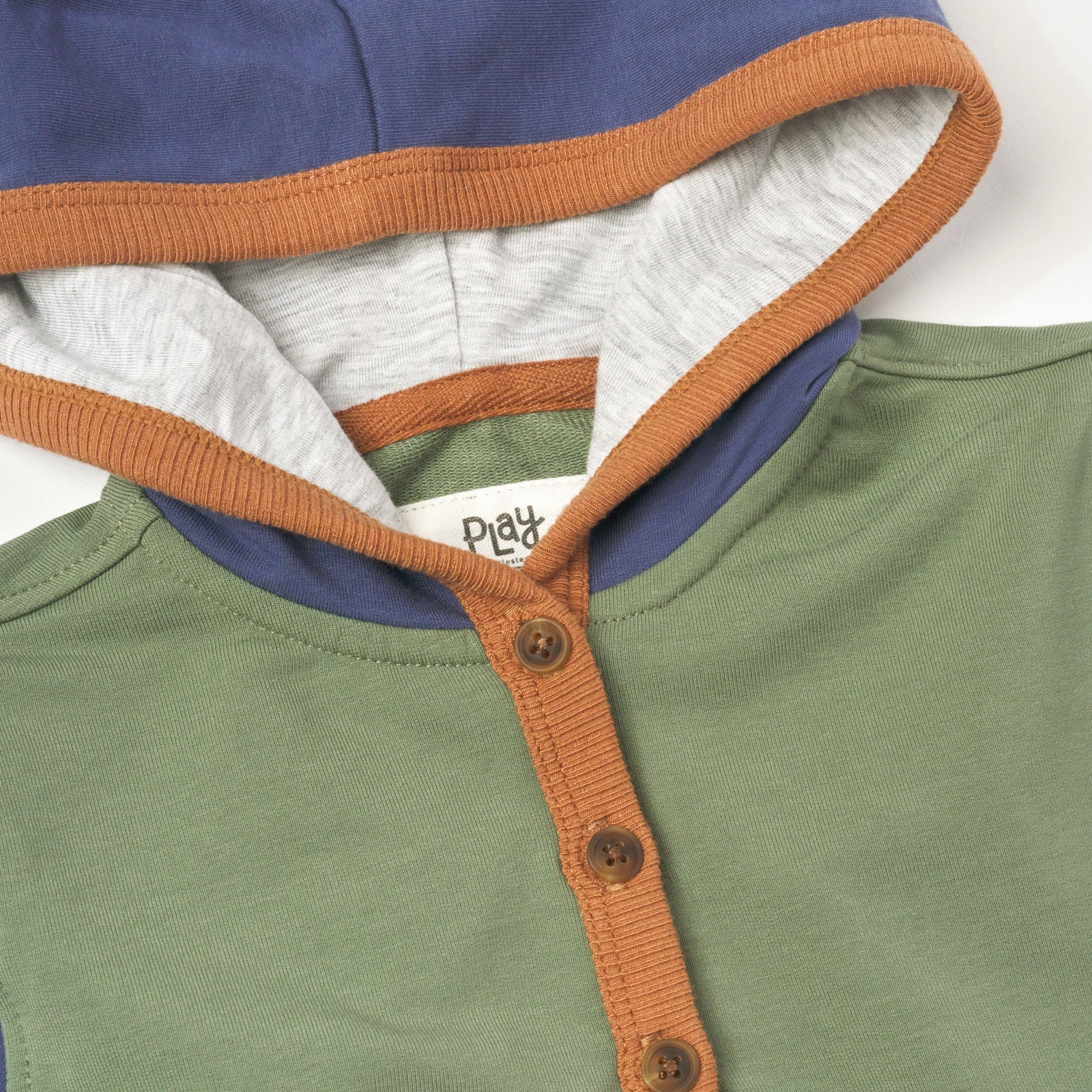 Close up flat lay image of Moss Colorblock Henley Hoodie