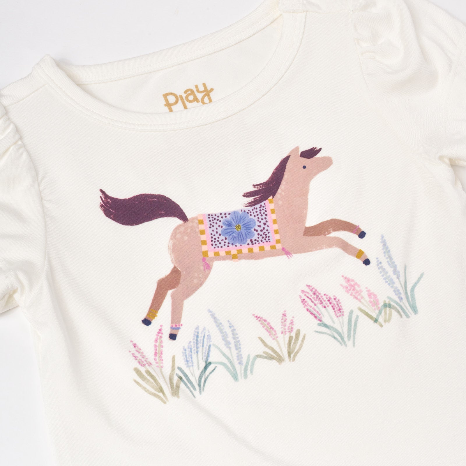 Close up flat lay image of Wildflower Ride Puff Sleeve Tee