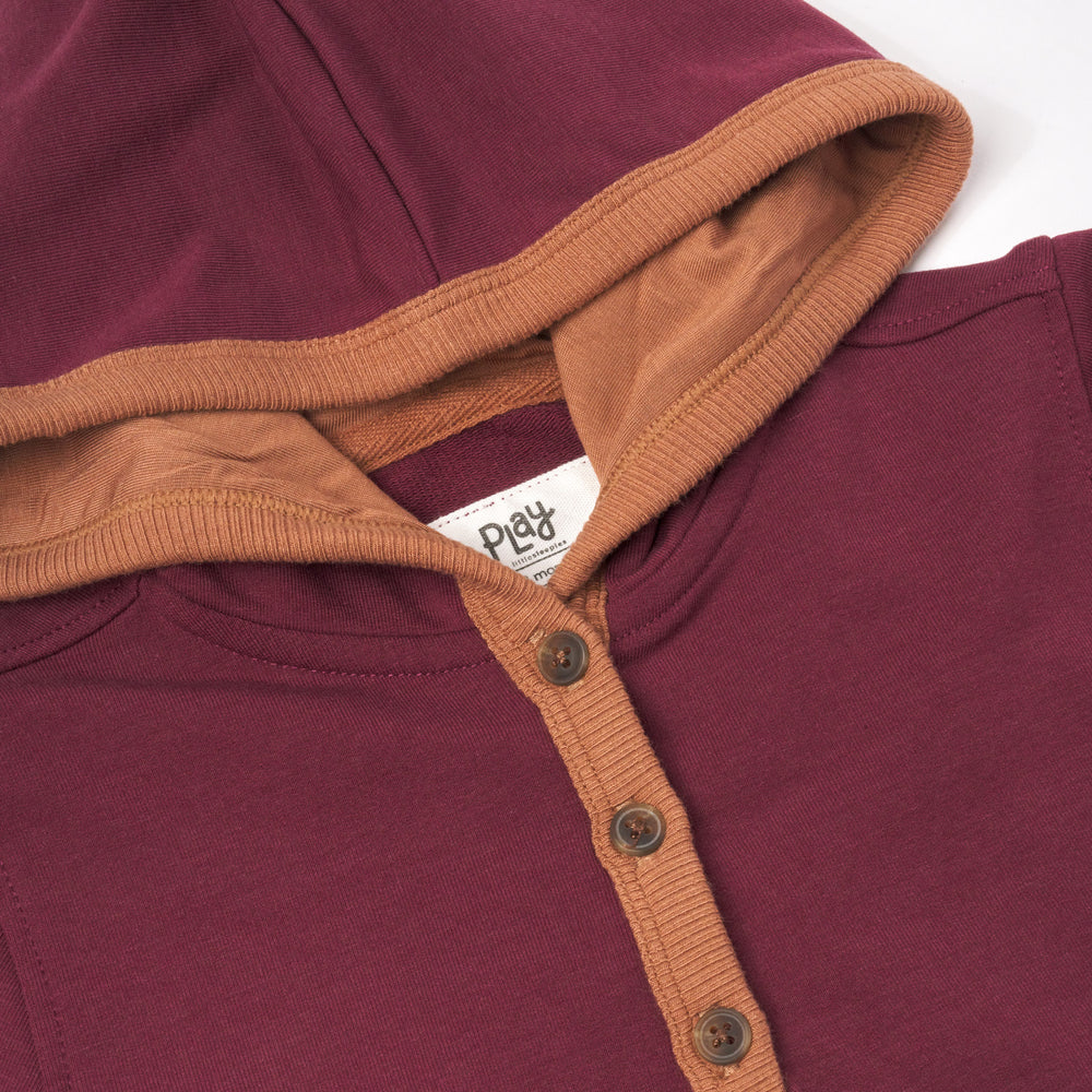 Close up flat lay image of Classic Burgundy Henley Hoodie