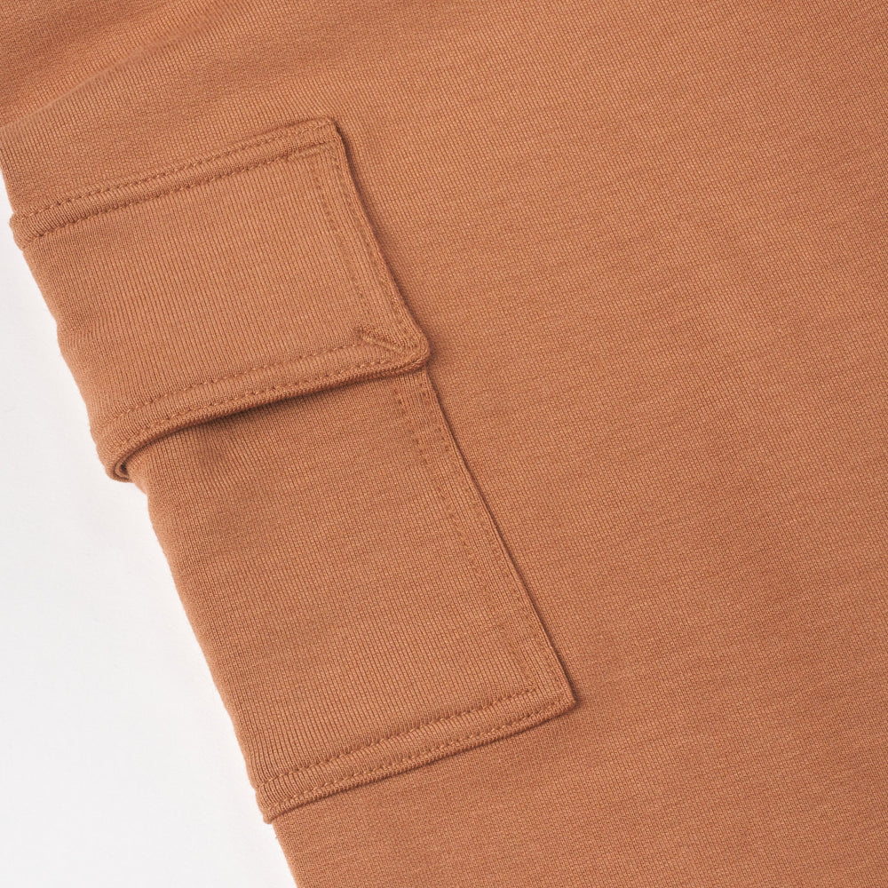 Close up flat lay image of Caramel Cargo Jogger, detailing the cargo pocket