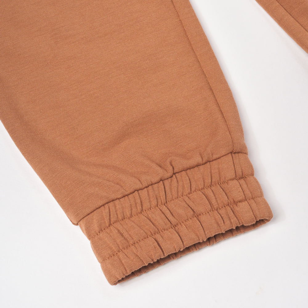 Close up flat lay image of Caramel Cargo Jogger detailing the ankle cuff