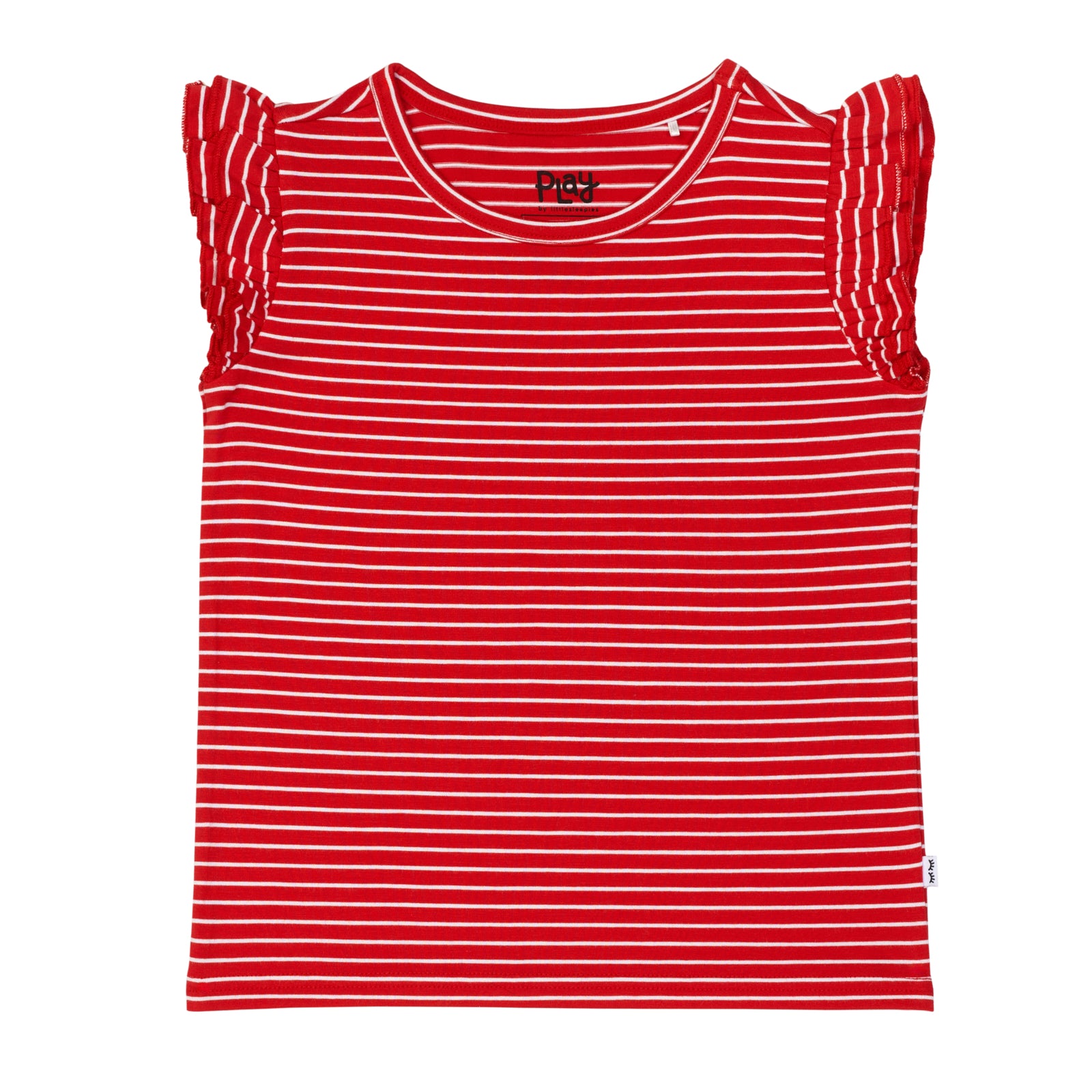 Flat lay image of a Candy Red Stripes flutter tee