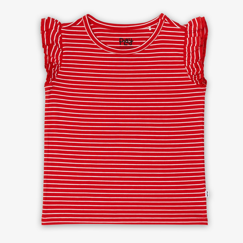 Flat lay image of the Candy Red Stripes Flutter Tee