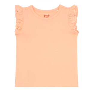 Flat lay image of a Peach Nectar flutter tee