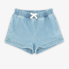 Flat lay image of the Light Blue Denim Shorts