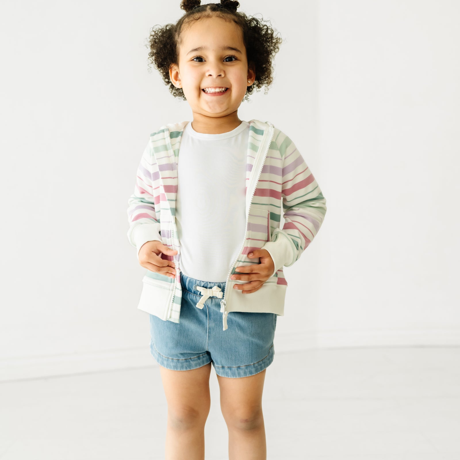 Alternate image of a child wearing Light Blue denim shorts and a coordinating top