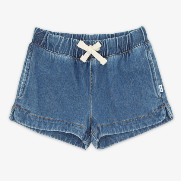 Flat lay image of the Midwash Blue Denim Shorts