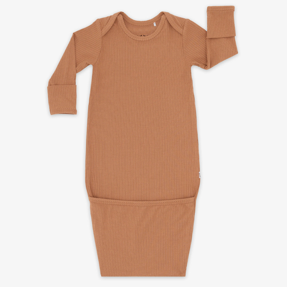 Flat lay image of the Caramel Ribbed Infant Gown