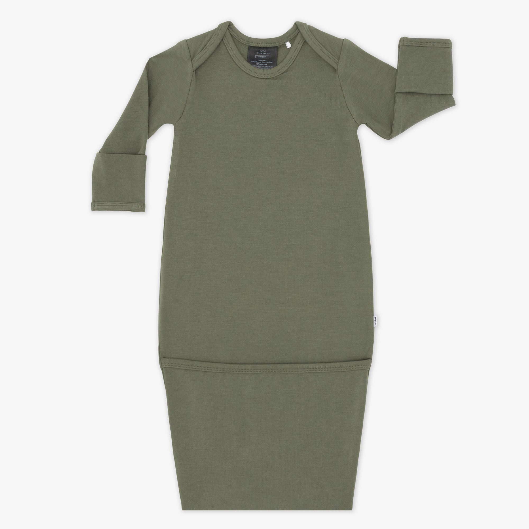 Flat lay image of a Cozy Olive infant gown