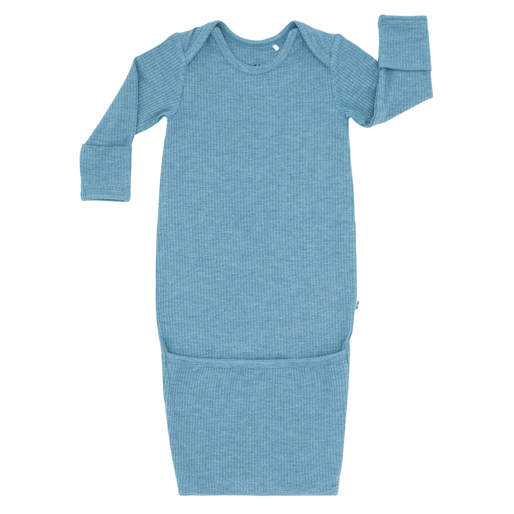 Flat lay image of a Heather Blue Ribbed Infant Gown