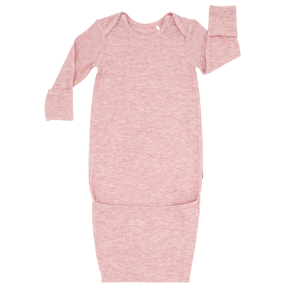 Flat lay image of a Heather Mauve Ribbed Infant Gown