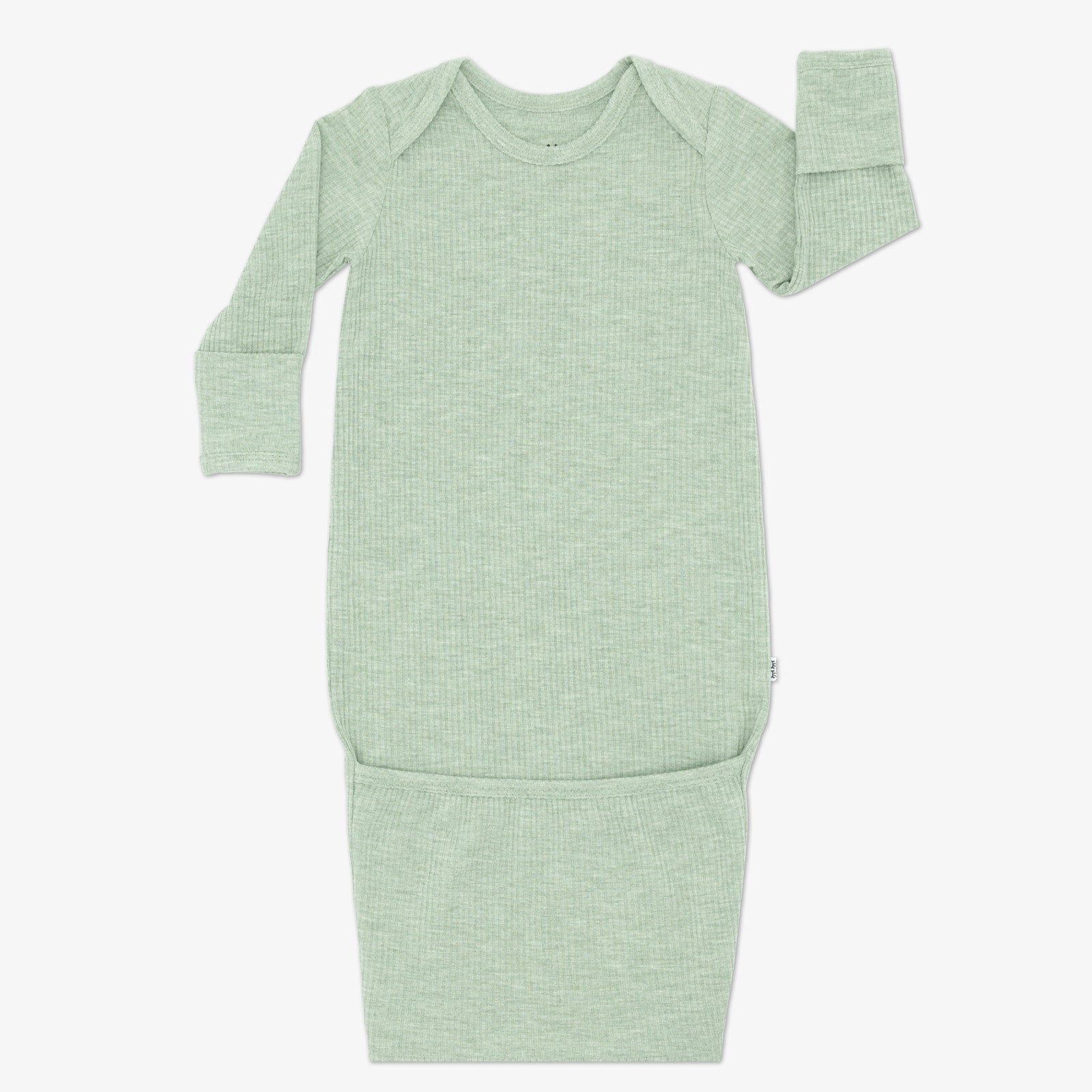 Flat lay image of a Heather Sage Ribbed infant Gown