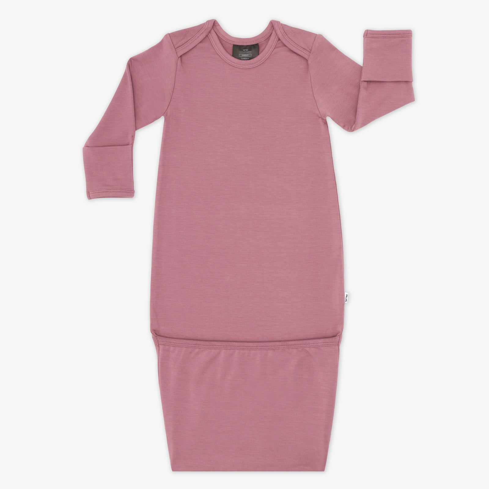 Flat lay image of a Cozy Dusty Plum infant gown