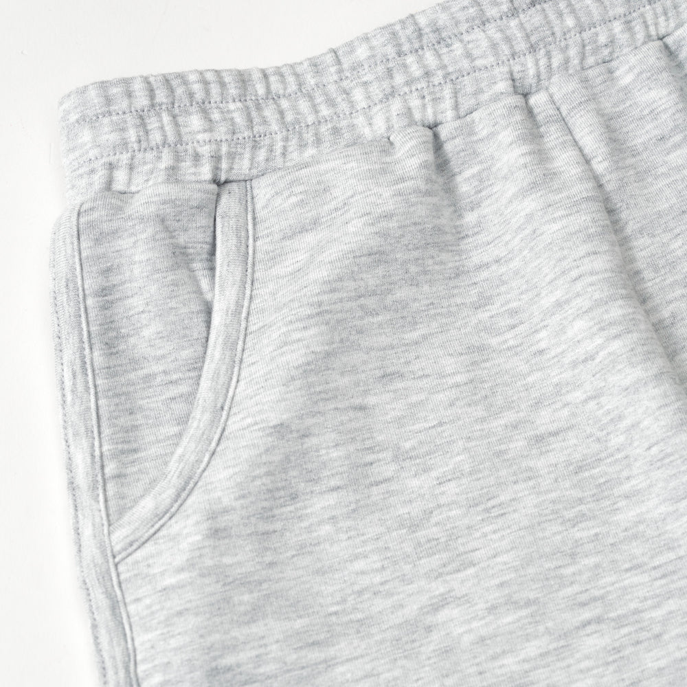 Close up of the pocket detail on the Light Heather Gray Dolphin Shorts
