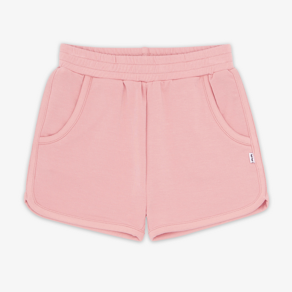 Flat lay image of the Mauve Blush Dolphin Shorts