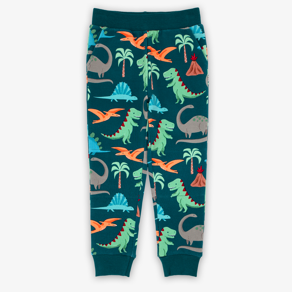 Flat lay image of the Teal Prehistoric Pals Joggers