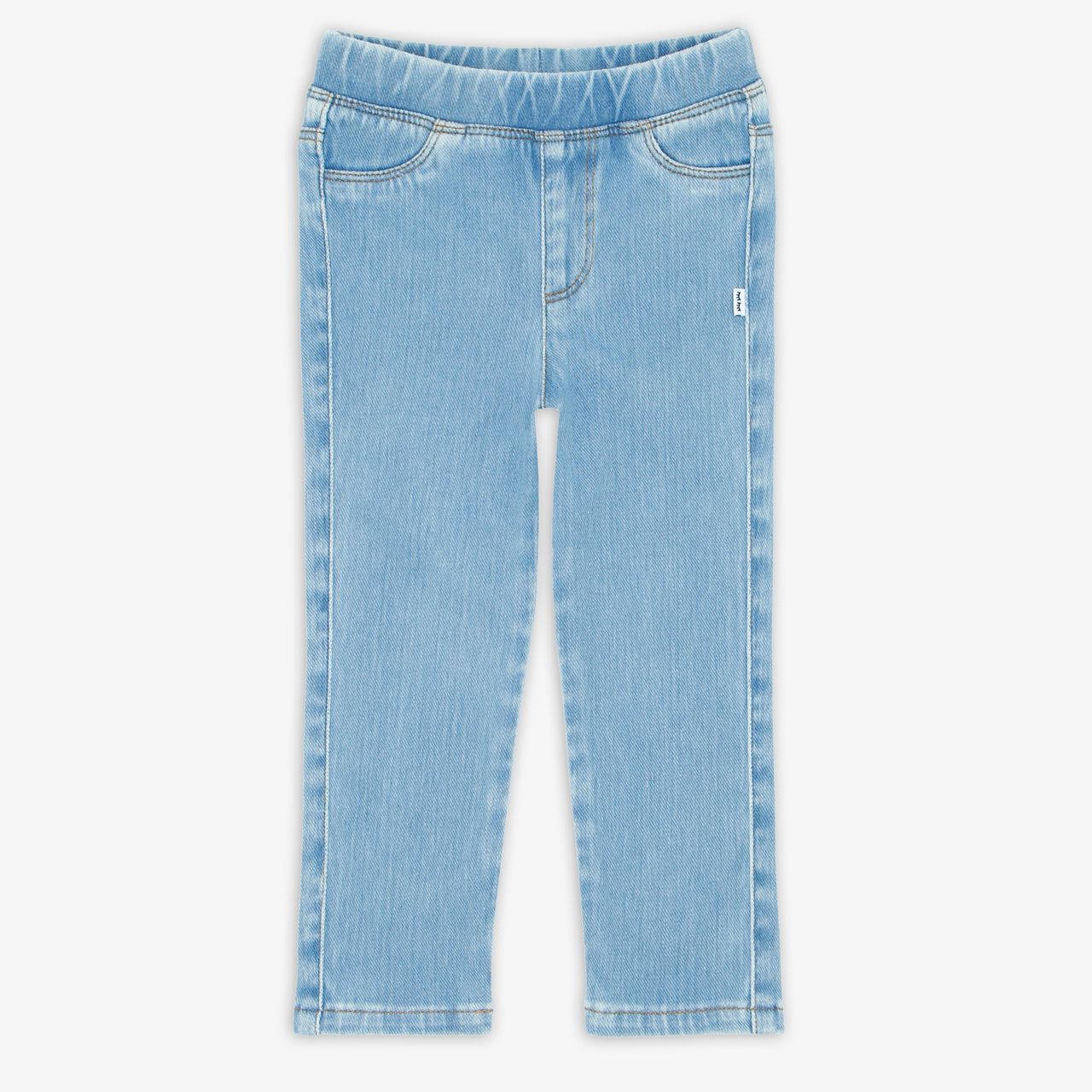 Babyhug Full Length Denim Jeggings Washed with Stretch & Floral Embroidery - Blue main image 1