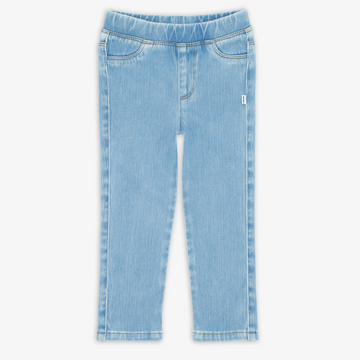 Babyhug Denim Full Length With Stretch Jeggings Butterfly Embroidery - Blue