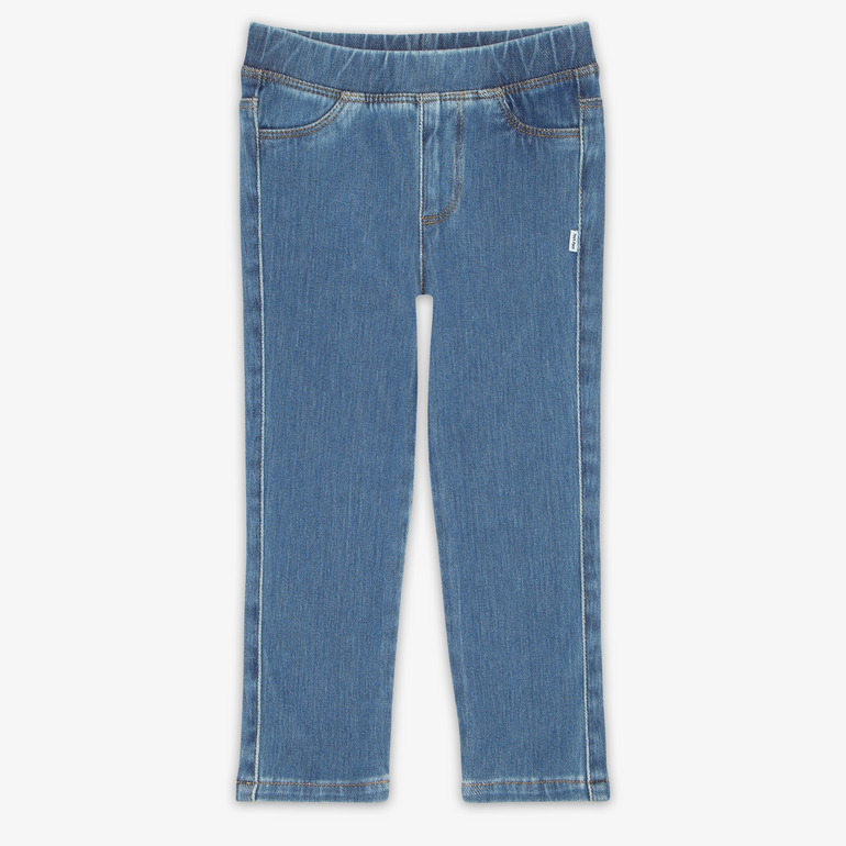 Babyhug Cotton Stretched Full Length Washed Denim Jeggings Floral Embroidery - Blue main image 0