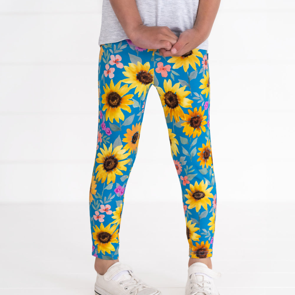 Close up image of a child wearing Sunflower Fields Leggings