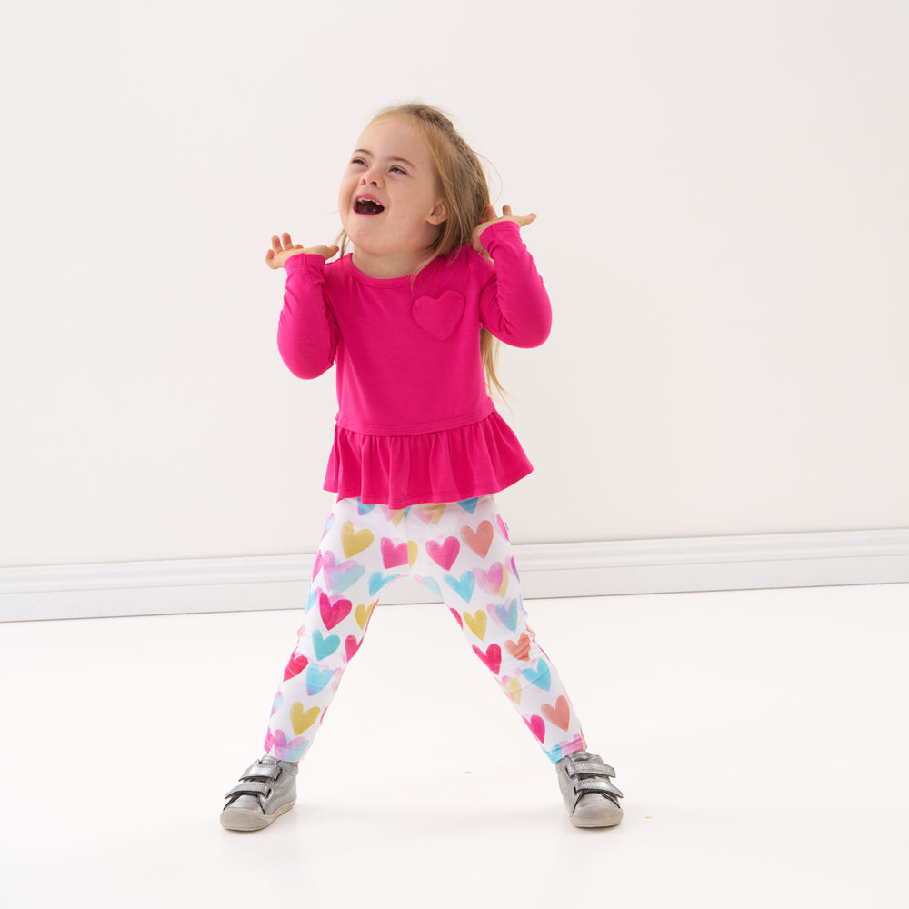 Click to see full screen - Alternate image of a child wearing Watercolor Love leggings and coordinating peplum tee