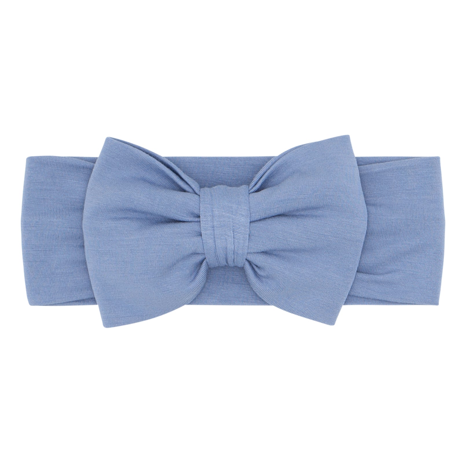Flat lay image of a Slate Blue Luxe Bow Headband