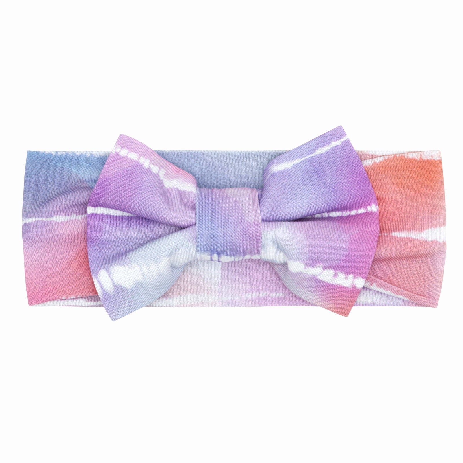 Flat lay image of a Pastel Tie Dye Dreams luxe bow headband