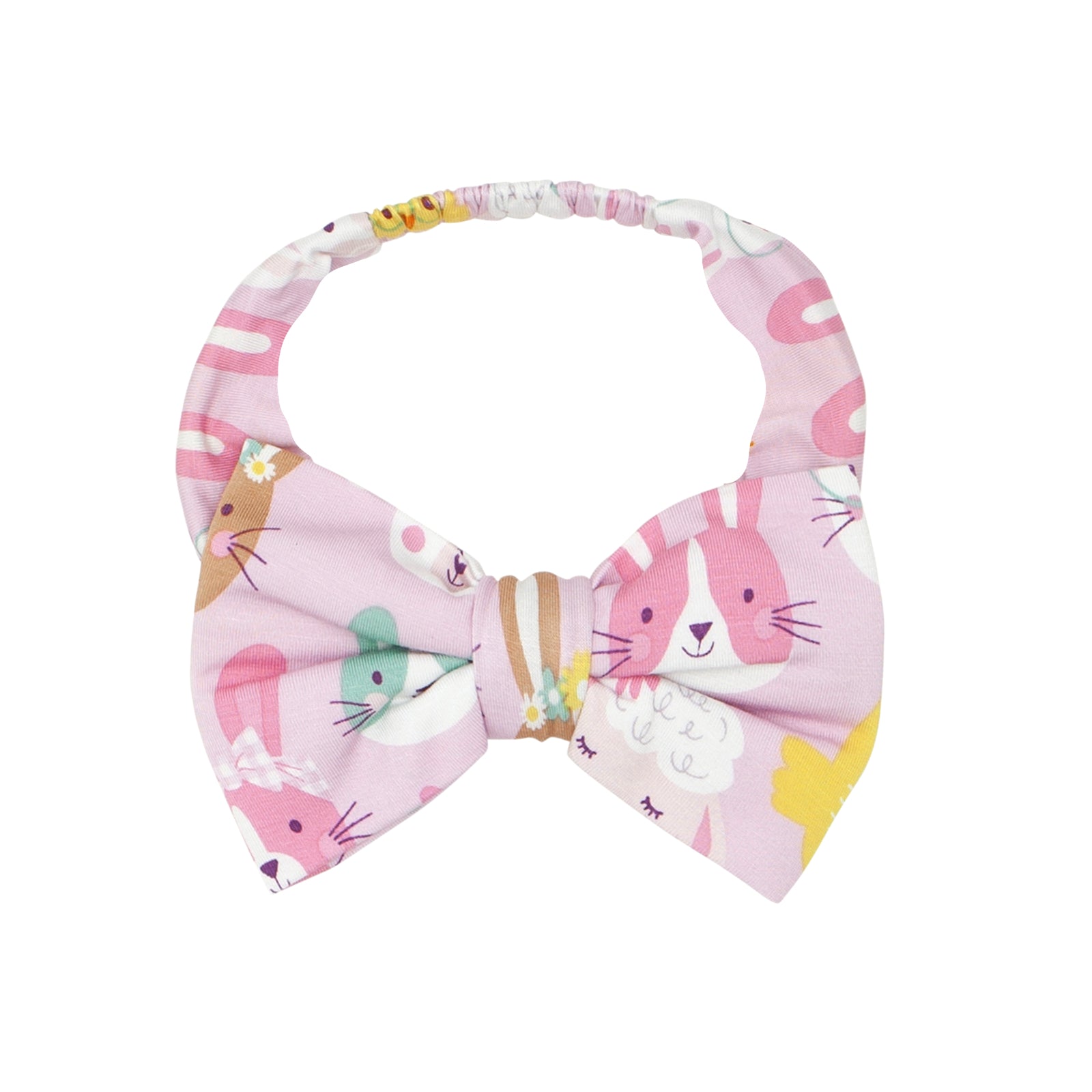 Flat lay image of a Pink Pastel. Parade luxe bow headband size age four to age 8