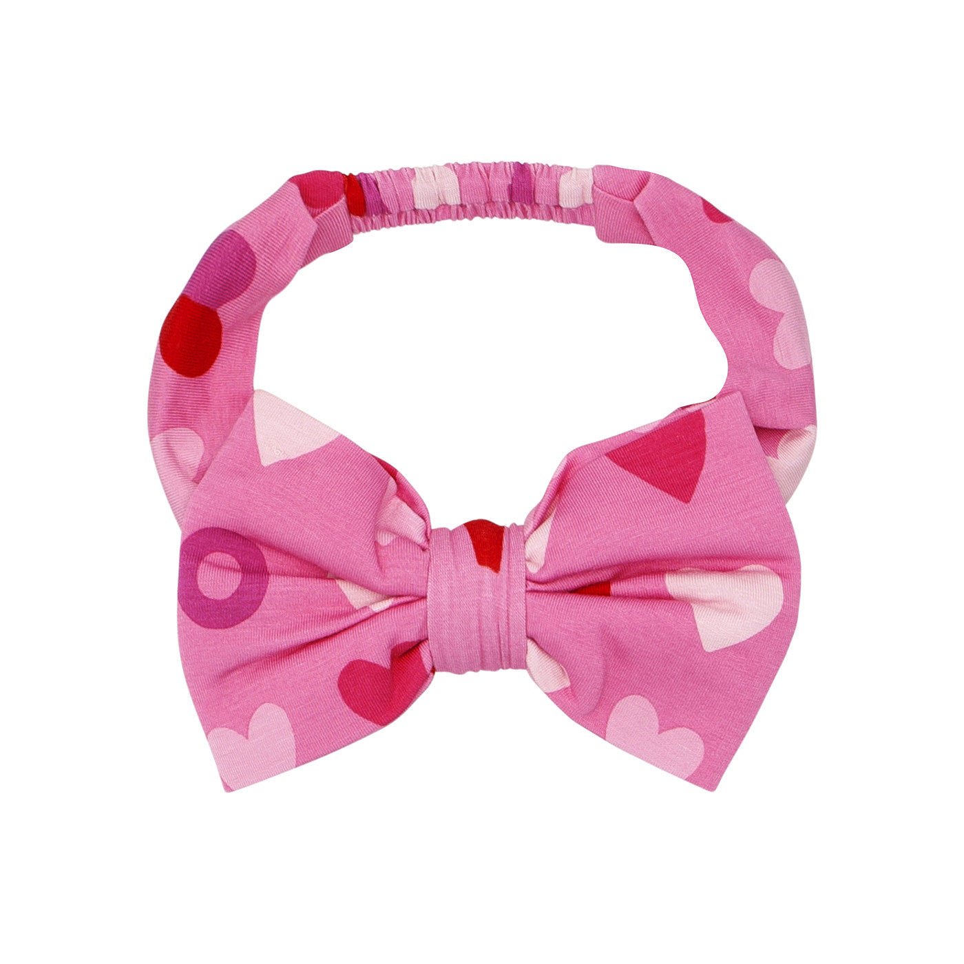 Flat lay image of Pink XOXO luxe bow headband in size age 4 to age 8
