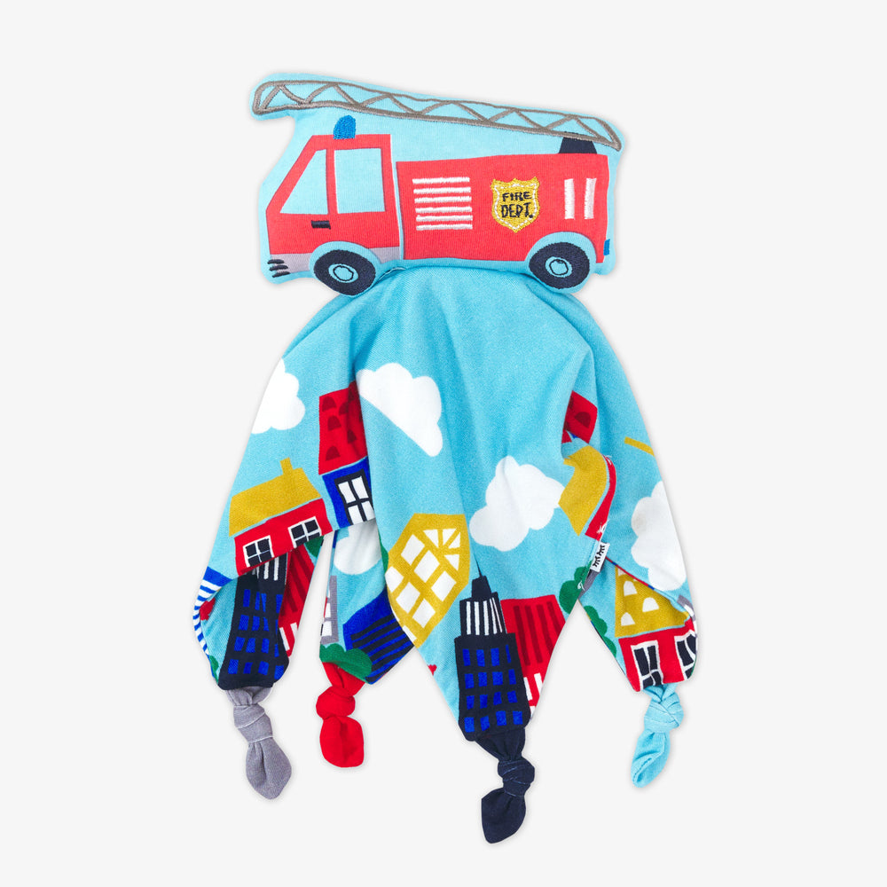 Flat lay image of a Franklin the Firetruck sleepyhead lovey