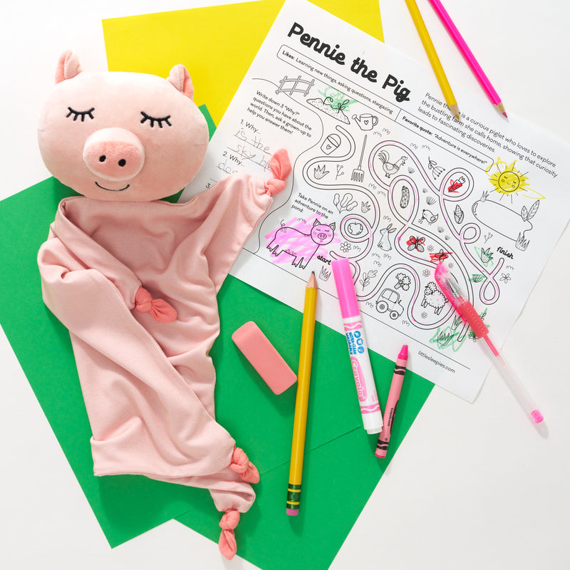 pig lovey with coloring sheet