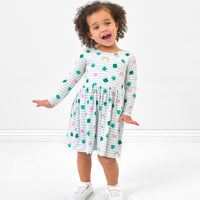 Alternate image of a child posing wearing a Lucky in Love skater dress