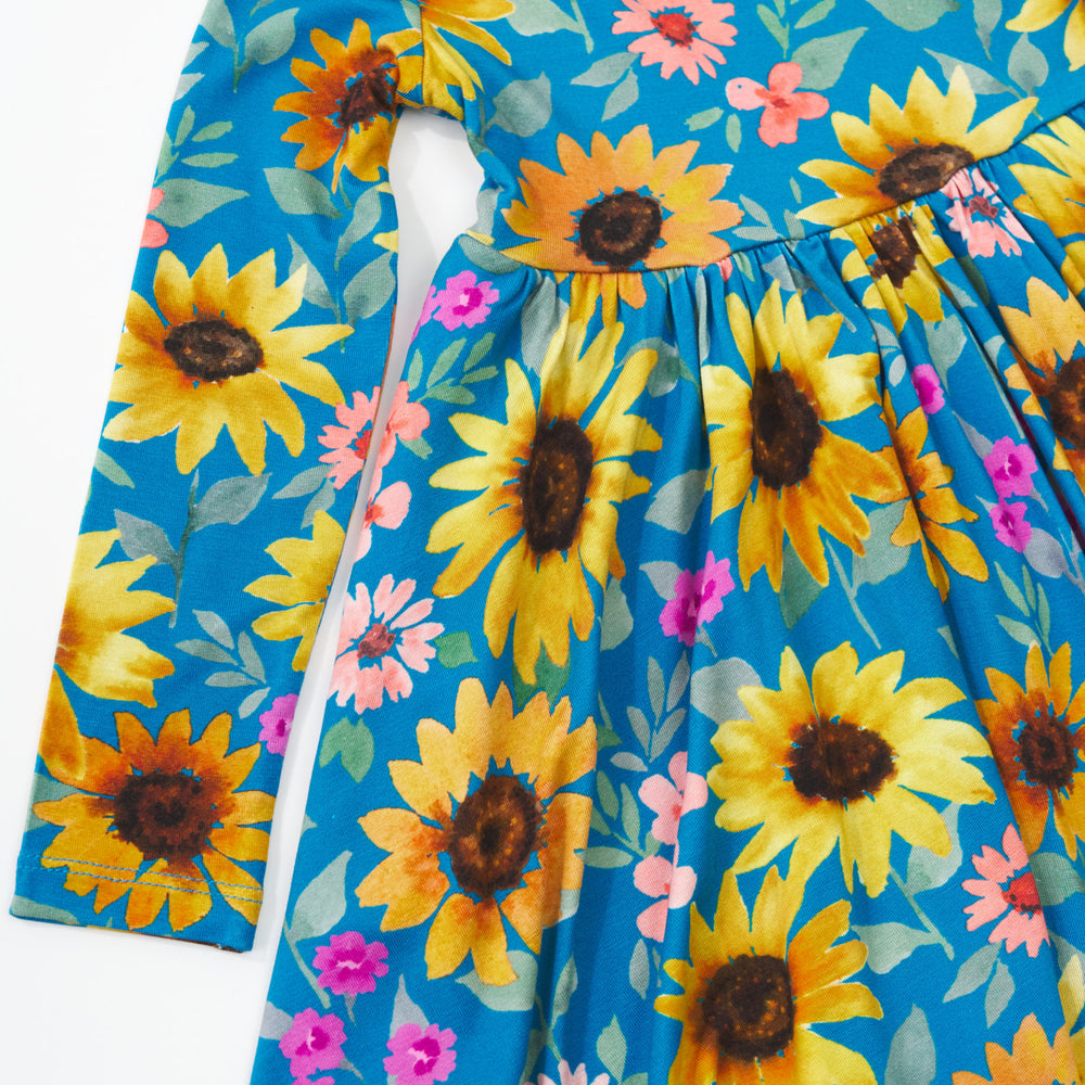 Close up detail shot of a Sunflower Fields Twirl Dress