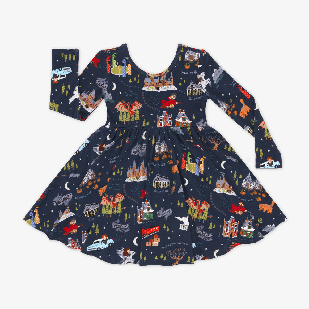 Flat lay image of an Evening at Hogwarts Twirl Dress