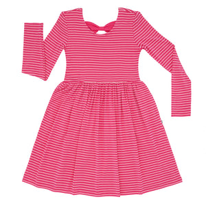 Flat lay image of a Pink Punch Stripes bow back skater dress
