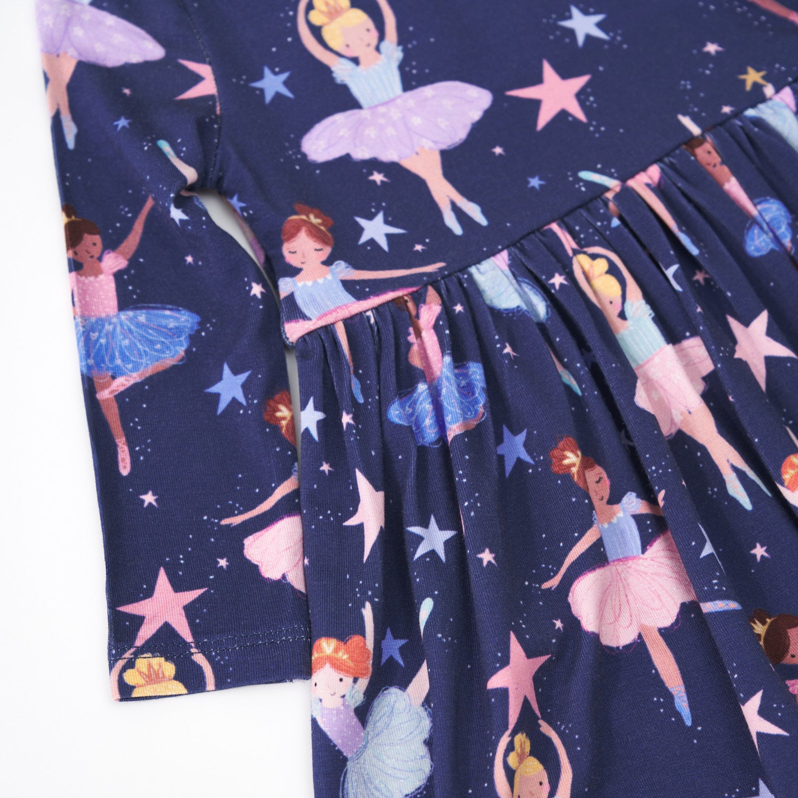 Close up image of the print on a Twilight Ballet Bow Back Skater Dress with Bodysuit