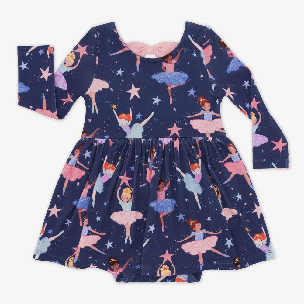 Flat lay image of the Twilight Ballet Bow Back Skater Dress with Bodysuit