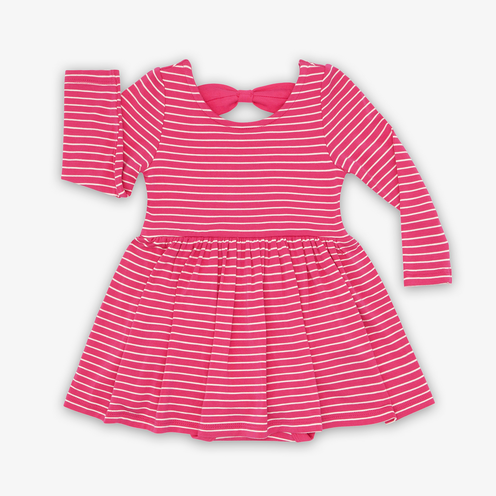 Flat lay image of the Pink Punch Stripes Bow Back Skater Dress with Bodysuit