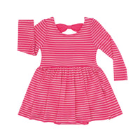 Flat lay image of a Pink Punch Stripes bow back skater dress with bodysuit