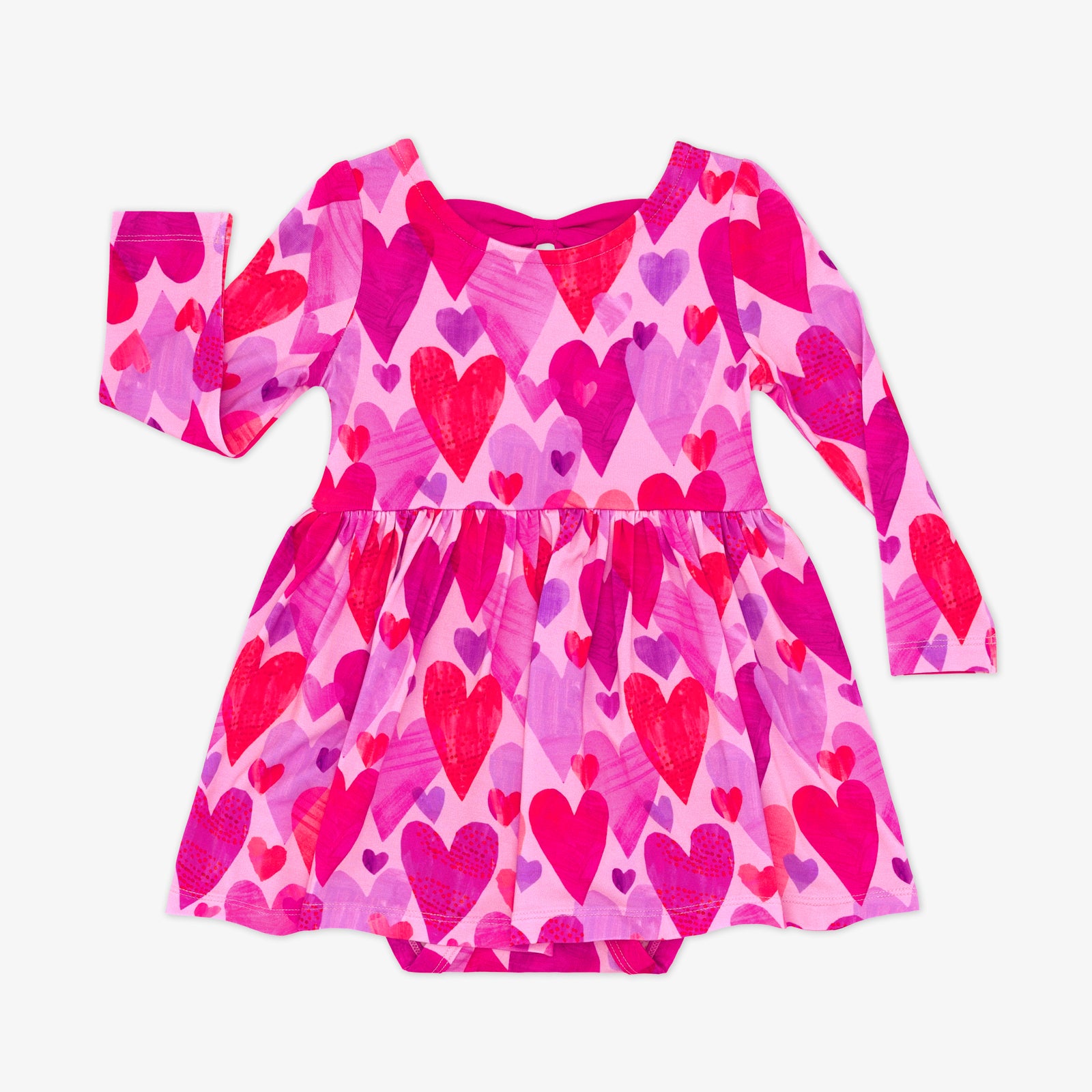 Flat lay of a long sleeve Pink Hearts & Crafts Bow Back Skater Dress with Bodysuit