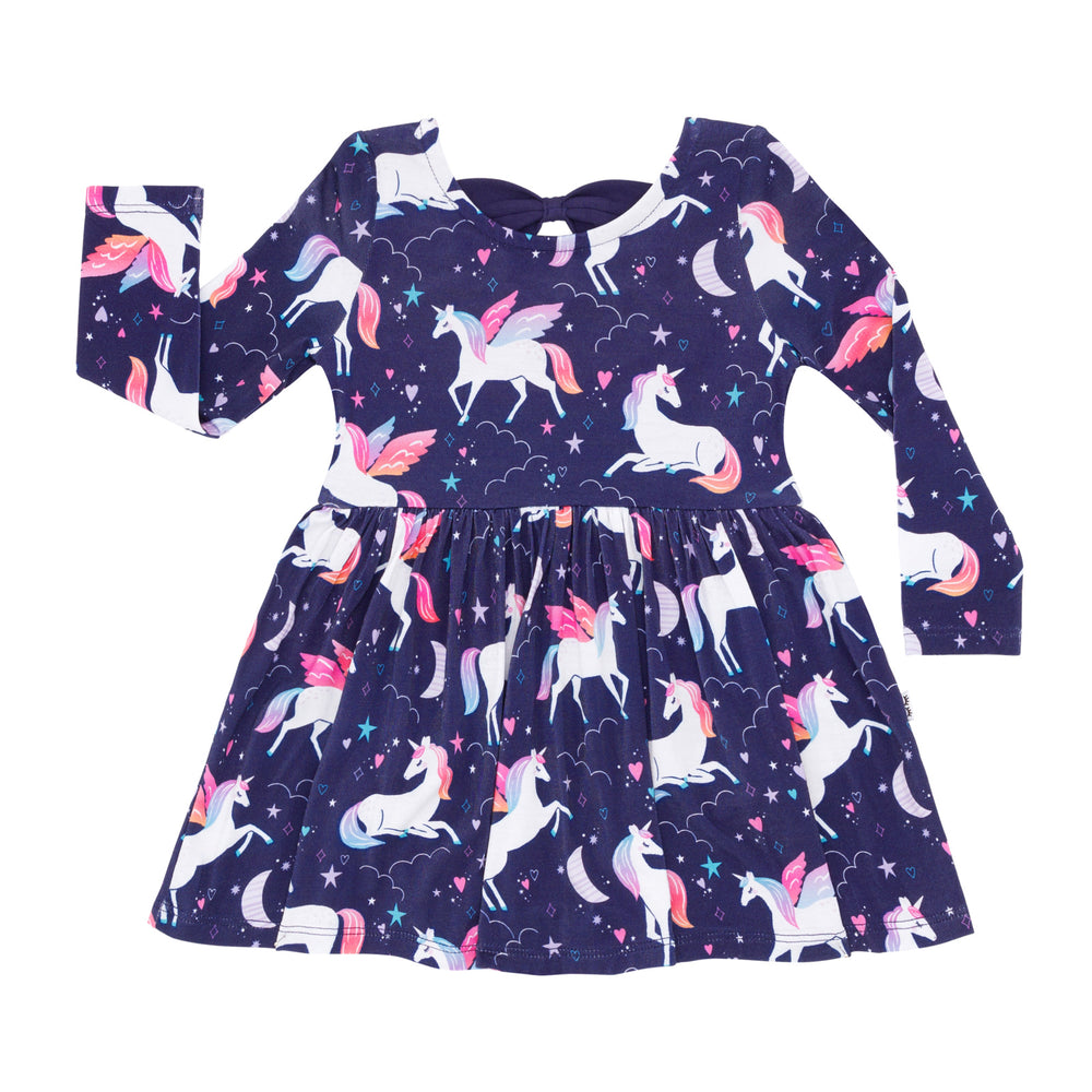 Flat lay image of the Magical Skies Bow Back Skater Dress with Bodysuit