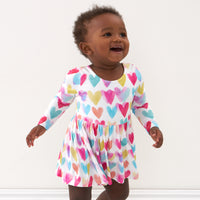 Alternate image of a child wearing a Watercolor Love bow back skater dress with bodysuit