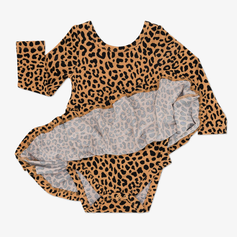 Flat lay image of the Classic Leopard Twirl Dress with Bodysuit displaying the snap bodysuit