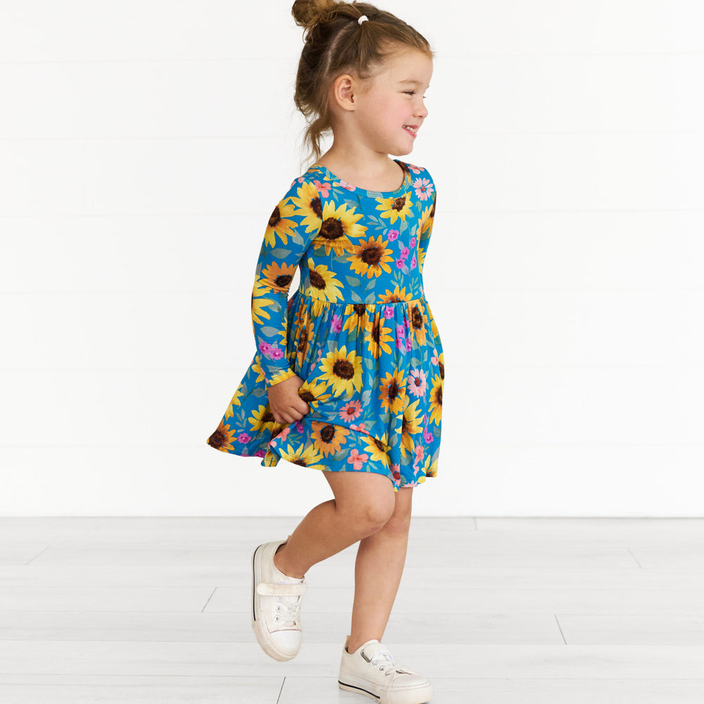 Alternate image of a child wearing a Sunflower Fields Twirl Dress with Bodysuit