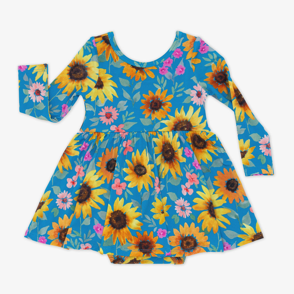 Flat lay image of a Sunflower Fields Twirl Dress with Bodysuit