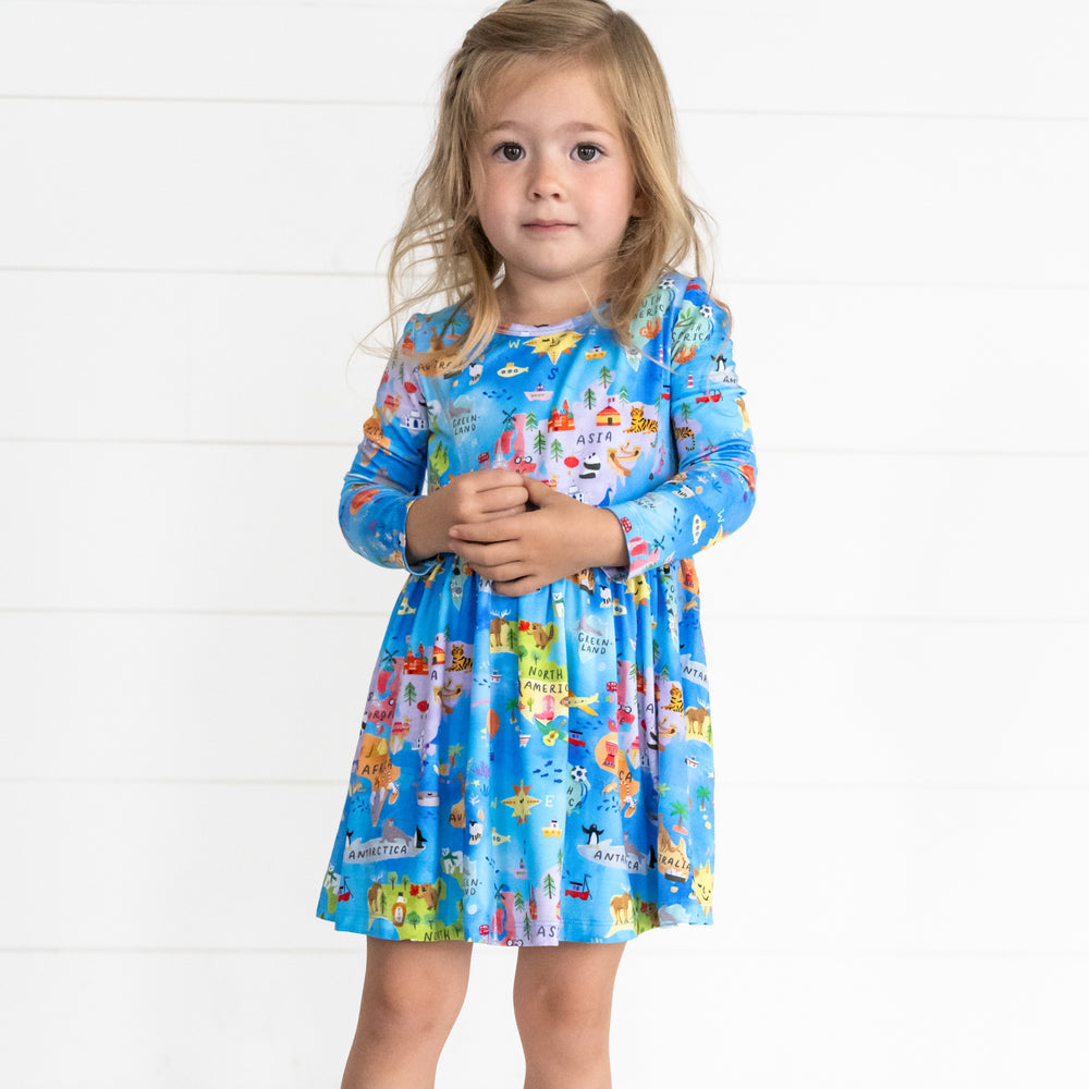 Alternate image of a child wearing an Around The World Twirl Dress with Bodysuit